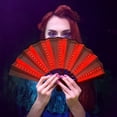 thumbnail image 6 of Party LED Glowing Colorful Chinese Hand Held Folding Fan with Remote Control Stage Performance Show Light Up Fan Birthday Party Dance Gift Wedding Night Bar Club Fluorescent Props, Red, 6 of 8