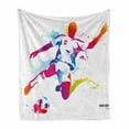 thumbnail image 1 of Teen Room Soft Flannel Fleece Blanket, Soccer Proffesional Player Kicks Ball Watercolor Style Spray Championship Image, Cozy Plush for Indoor and Outdoor Use, 70" x 90", Multicolor, by Ambesonne, 1 of 6