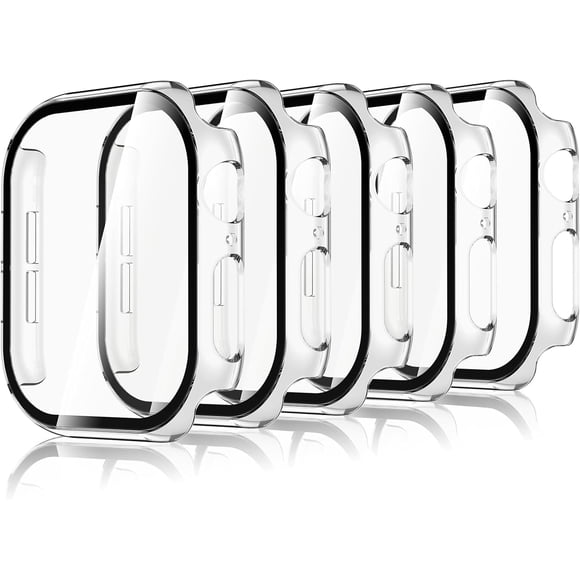 5 Piezas Funda con Protector Pantalla Compatible con Apple Watch Series 11/Series 10 42mm, PC Carcasa HD Cristal Templado Protector Ultra-Thin Anti-Rasguños, Claro, Negro, Verde, Plata, Rosa