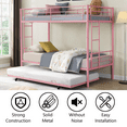 thumbnail image 2 of SYNAGR Twin Bunk Beds with Safety Guardrail & Flat Ladder, Convertible Trundle Metal Bunk Bed Frame, Teens Bed for Dorm/Guest Room, Space-Saving Pink Frame, No Box Spring Required, 2 of 7