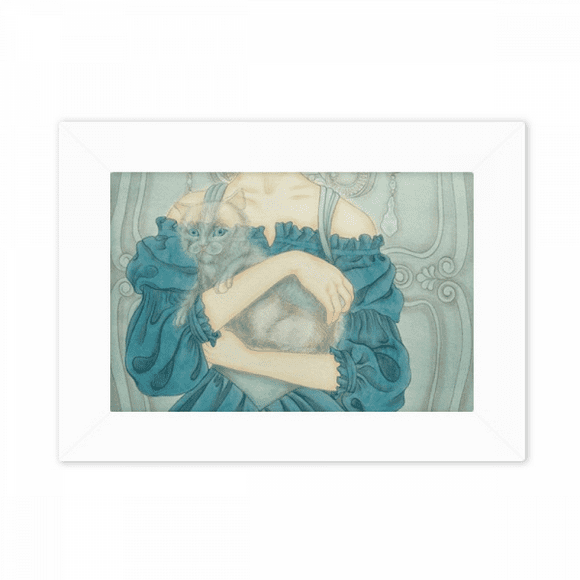 Blue Dress Beauty Chinese Painting Photo Mount Frame Picture Art Painting Desktop 5x7 inch