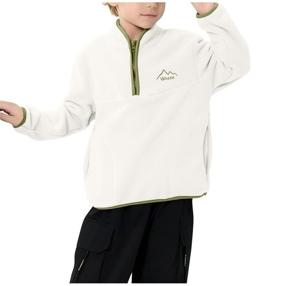 White Boy Girl Children Boy Girl Thermal Thick Lingeries Panties Outfits Sweatshirts for Kid Long Sleeve Collared Neck Fleece Lined Sherpa Work Fall Winter Lingeries 2025 11 Year