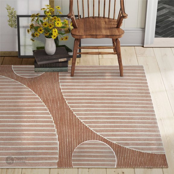 5X7 Area Rug, Brown Color, Bed, Living, room, Rectangle Carpet, Geometric Design, Hand Tufted Rugs