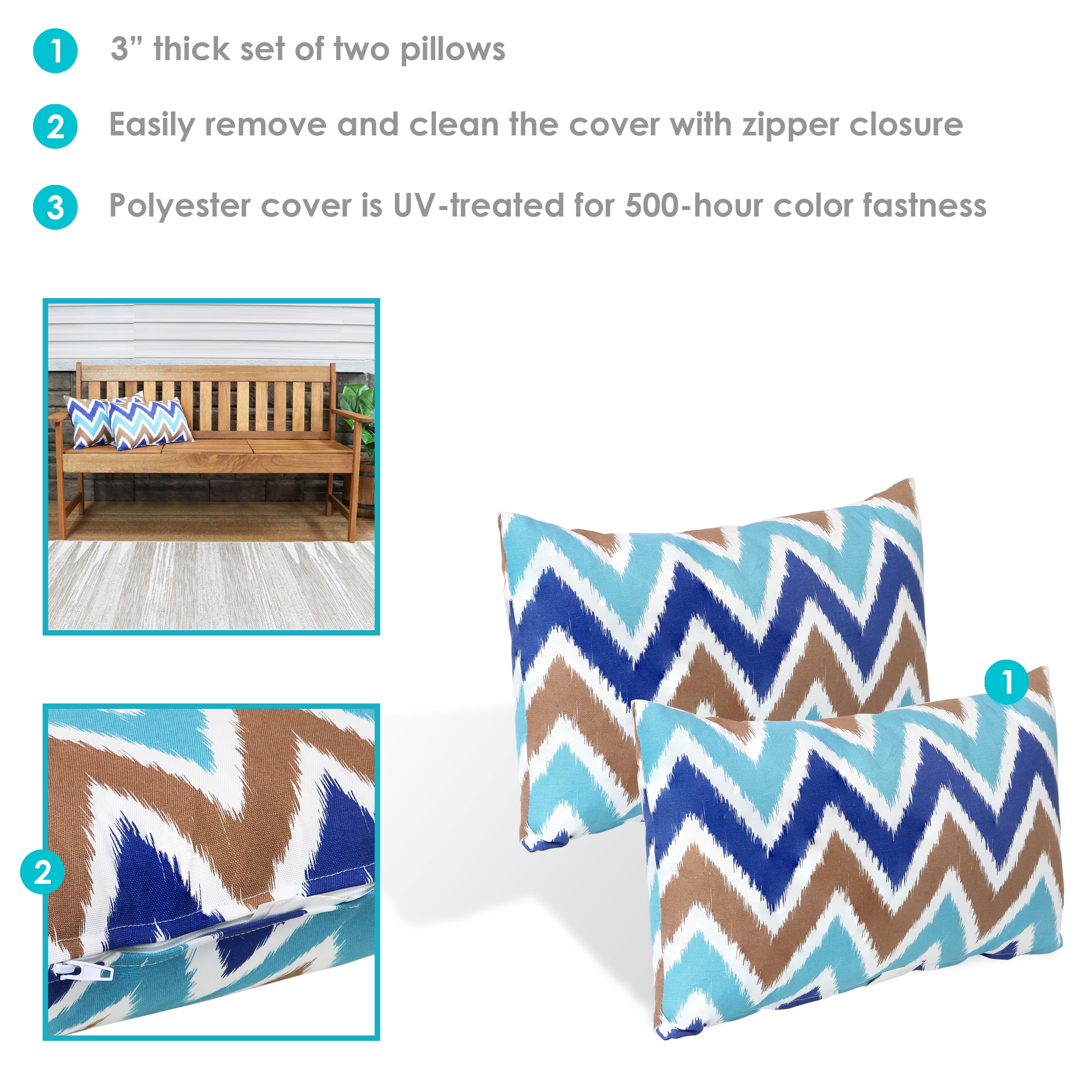 Sunnydaze Outdoor Lumbar Throw Pillow - Chevron Bliss - Set of 2