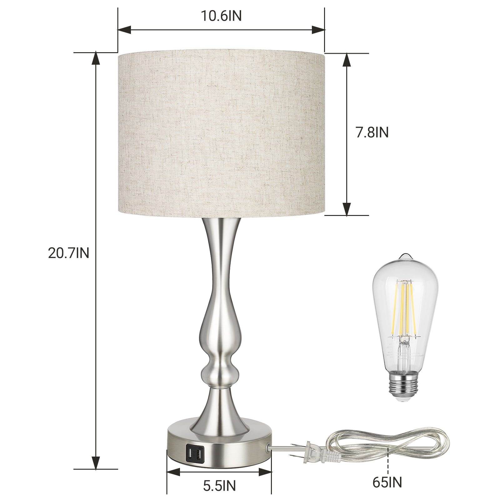 EDISHINE Touch Control 3 Way Table Lamps Set of 2,Bedside Lamp with 2 Charging USB Ports Dimmable E26 Base included 2 Light Bulbs