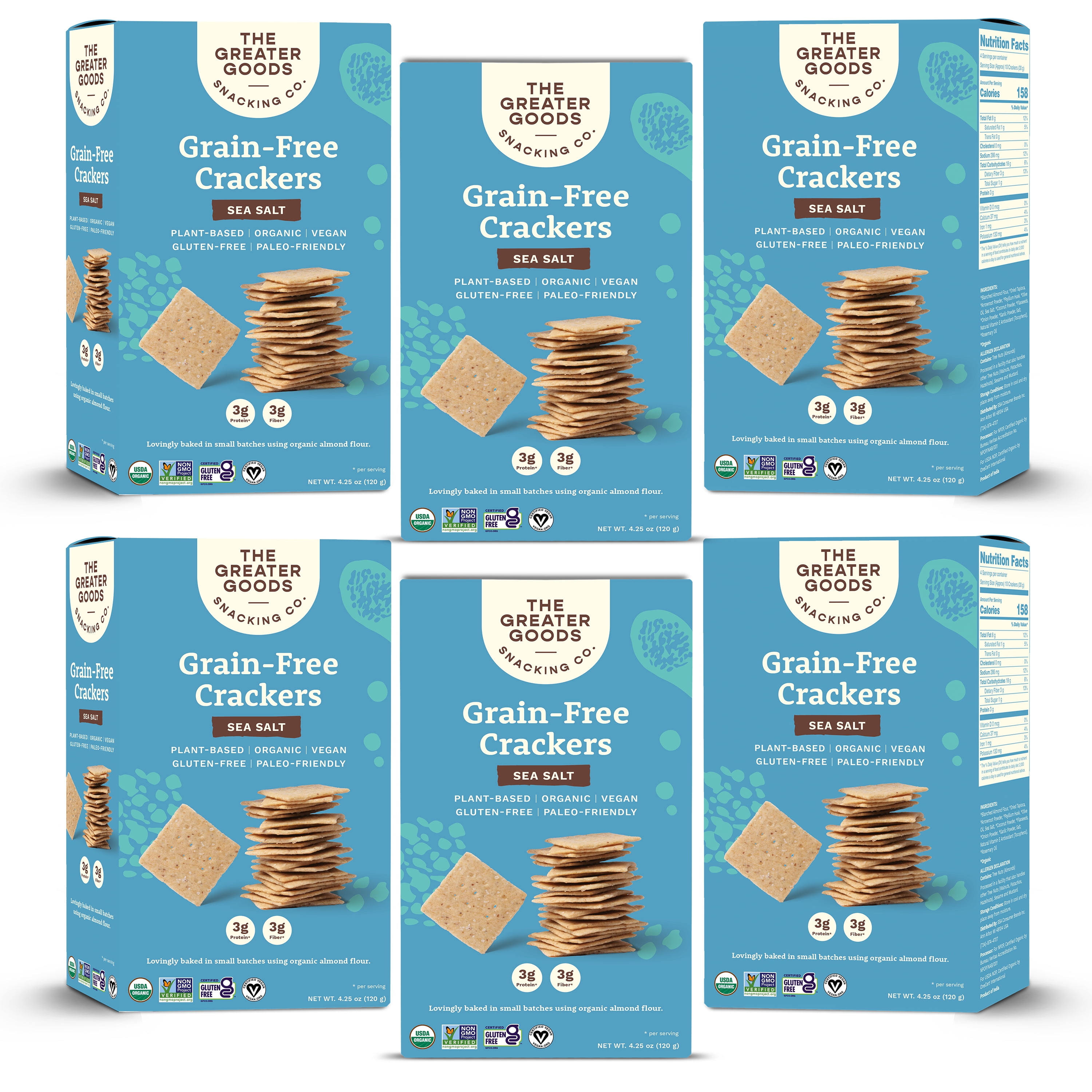 The Greater Goods Snacking Co., Gluten Free Sea Salt Crackers, 4oz, 6