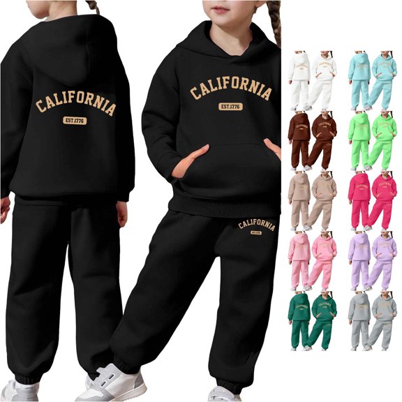 VOUZZA Kids Graphic Hoodie Jogger Set, Long Sleeve Hooded Sweatshirt and Pants 2 Piece, Kids Tracksuit, Toddler Matching Clothes