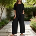 thumbnail image 6 of Jsaierl Cotton Linen Sets for Women 2 Piece Outfits Summer Loose 3/4 Sleeve Oversized Top and Wide Leg Pants Sets Loungewear, 6 of 8