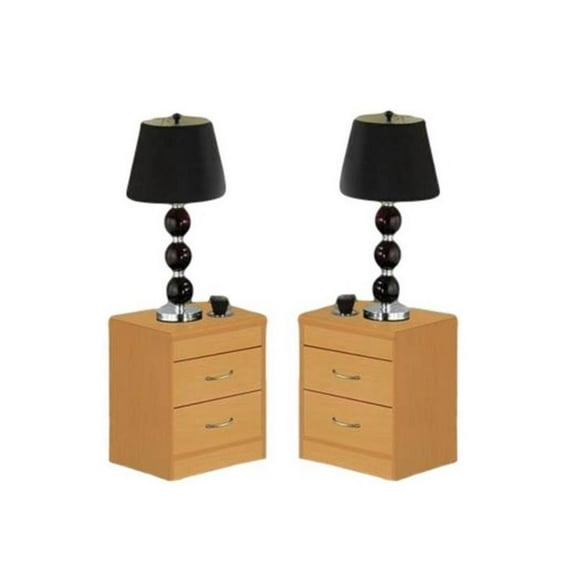 Home Square Contemporary 2 Drawer Wooden Nightstand Set in Beige (Set of 2)