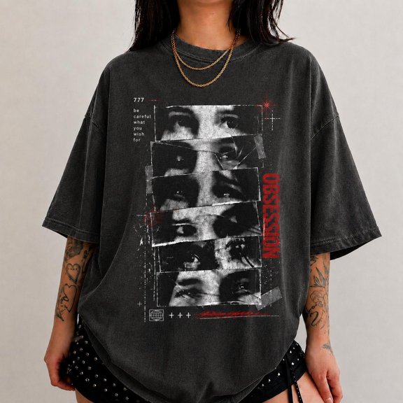 CLOTEX Comfort Colors Obsession 2026 Gothic Horror Graphic Vintage Shirt, Horror Movie Graphic, Be Careful What You Wish For Horror Movie Tee, Black S
