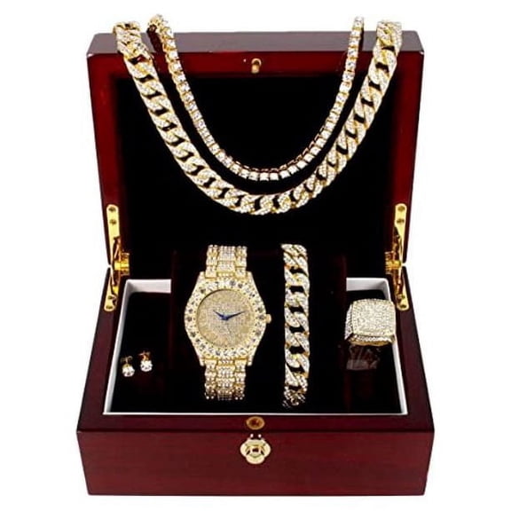 Charles Raymond Fully Iced Gold Men's Mixed Piece Jewelry Set
