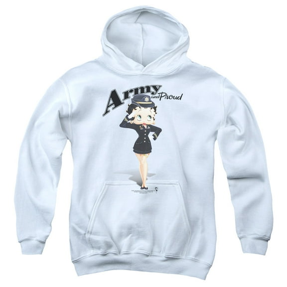 Betty Boop Army Boop Youth Pullover Hoodie Sweatshirt White