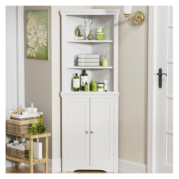 Corner Cabinet,Storage Cupboard with Doors,Tall Storage Cabinet with Adjustable Shelves, for Living Room,Bathroom,Kitchen,White