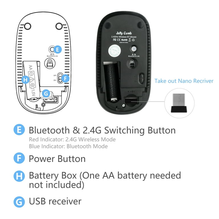 Jelly Comb Slim Dual Mode Bluetooth & 2.4GHz Wireless Mouse for