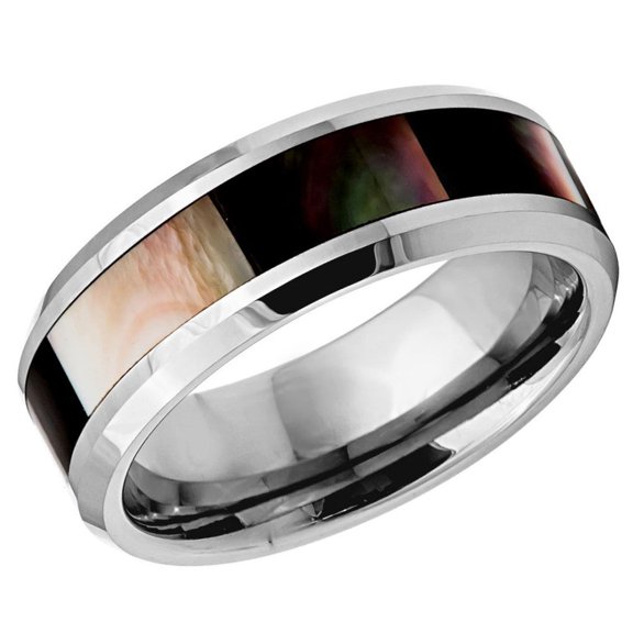 Men's Women's Tungsten Wedding Band Engagement Ring 8mm Mother Of Pearl Inlay Ring, SZ 8.5