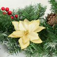 thumbnail image 3 of 20 piezas de flores de Pascua de Navidad, flores de Pascua artificiales con purpurina, adornos para árbol de Navidad para decoraciones navideñas, dorado, 3 of 5