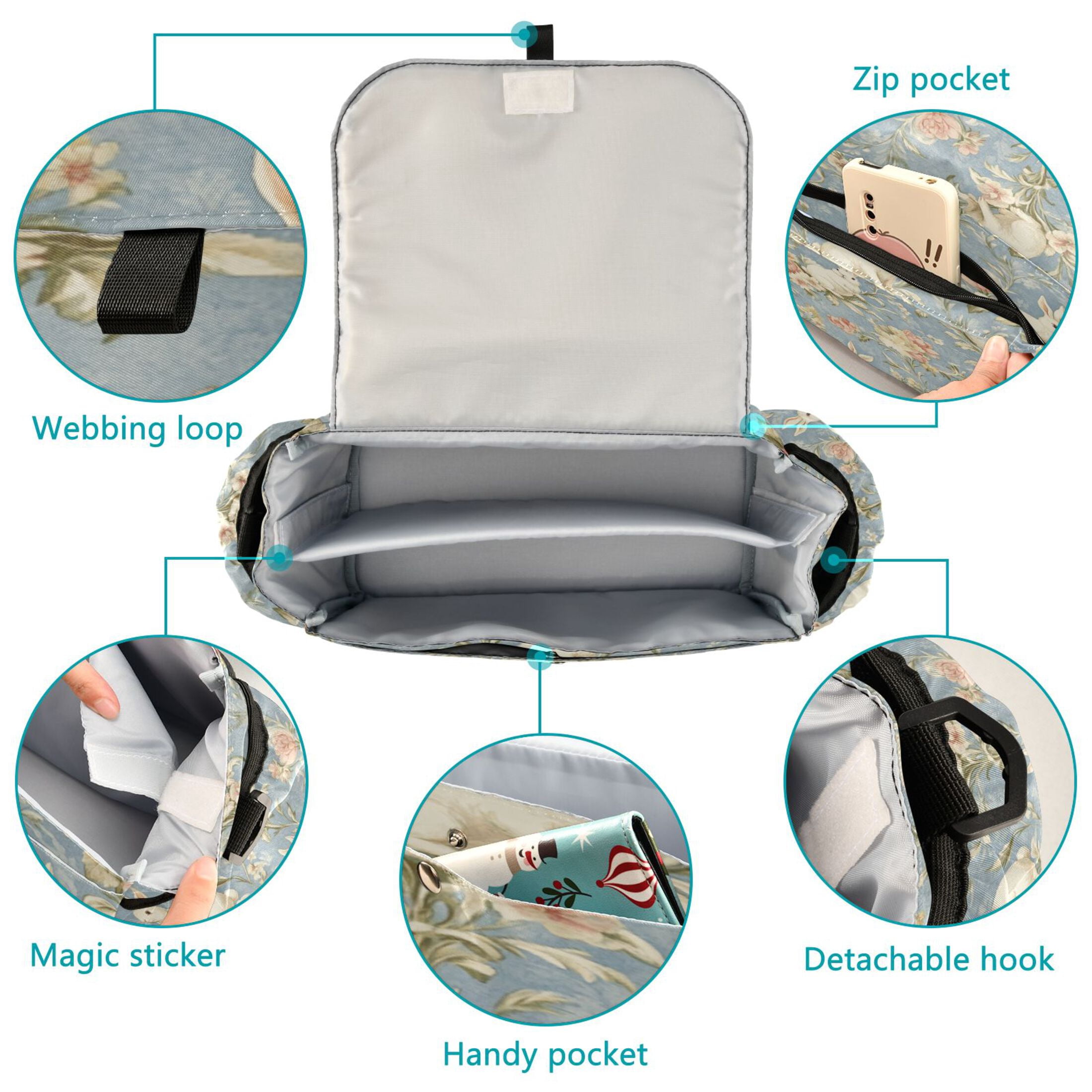 DIXRUYEE Stroller Organizer Bunny Garden Printed