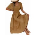 thumbnail image 2 of Women'S Vintage Polka Dot Dress V-Neck Waist Cinching Elegant Short Sleeved A-Line Dress Ginger Yellow XL, 2 of 7