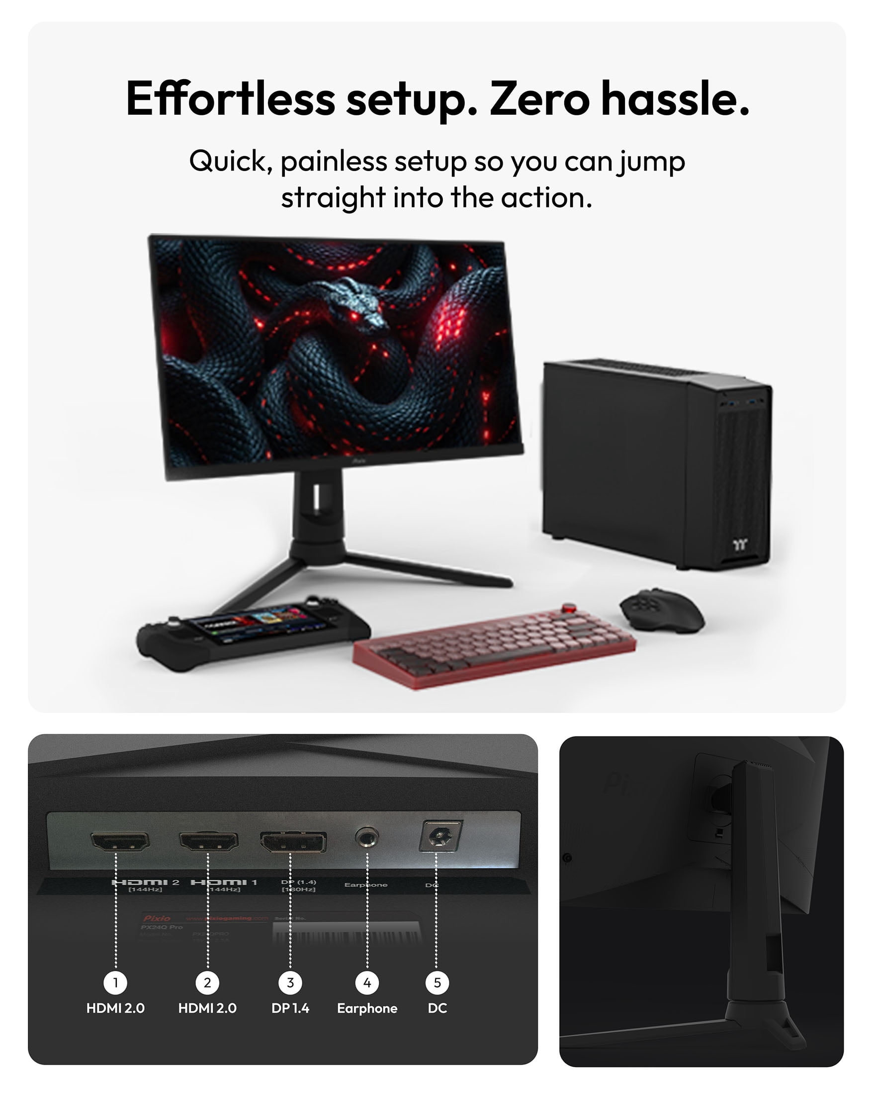 Pixio PX24Q Pro 24 inch 180Hz Refresh Rate QHD 1440p Resolution Fast IPS Panel 1ms GTG Response Time Gaming Monitor