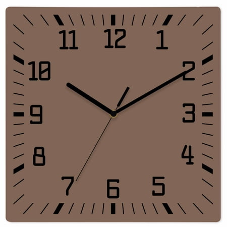 Pure Brown Wooden Wall Clock Silent Non Ticking, Simple Solid Color Square Wall Clocks Battery Operated, Decor Clock for Home Office, Living Room, Kitchen, 10 Inch
