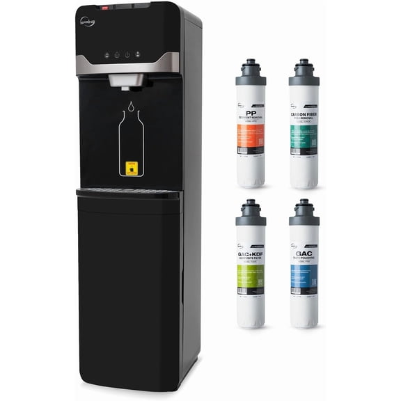 iSpring Bottleless Water Dispenser with 4-Stage Filtration, SGS-Tested 99% of PFAS Removal, Water Cooler Dispenser - Hot, Cold, Room Temp, Self Cleaning, Black, Model: DS4B-PF