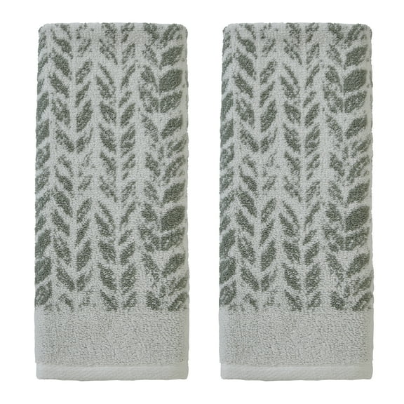 SKL Home Distressed Leaves Hand Towel (2-Pack),Sage