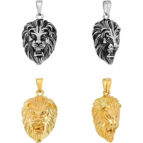 4Pcs 2 Colors Lion Head Charms Gold Lion Charms Animal Antique Silver Pendants 304 Stainless Steel Pendants Necklace Pendant King Jewelry Accessory for DIY Crafts Jewelry Making DIY