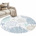 thumbnail image 6 of Blue Aqua Grey Coastal Round Rug 3ft Washable Circle Entryway Rugs Non Slip Summer Beach Coral Shell Starfish Area Rug Indoor Floor Carpet for Bedroom Kitchen Living Room Home Office Dining Room, 6 of 8