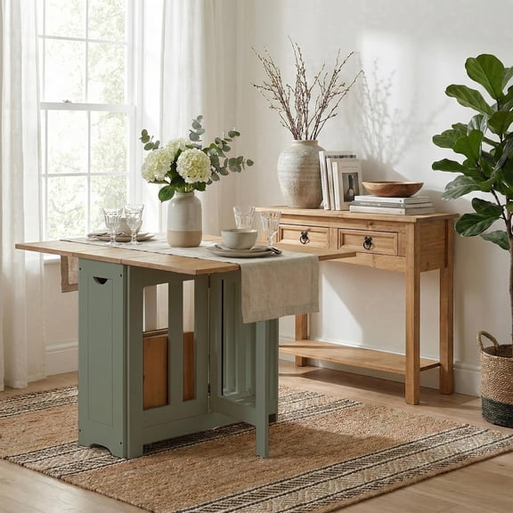 Corona Console Table & Santos Butterfly Dining Set – 2-Drawer Console Table and Foldable Dining Table with 4 Chairs - Easy to Assemble - Seconique