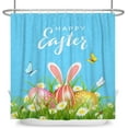 thumbnail image 3 of Easter Shower Curtain, Happy Easter Cute Bunny Rabbit Ear Spring Floral Colorful Eggs with Butterflies Bathroom Curtain Waterproof Fabric Machine Washable with Hooks, 72" Wx72 L, 3 of 6