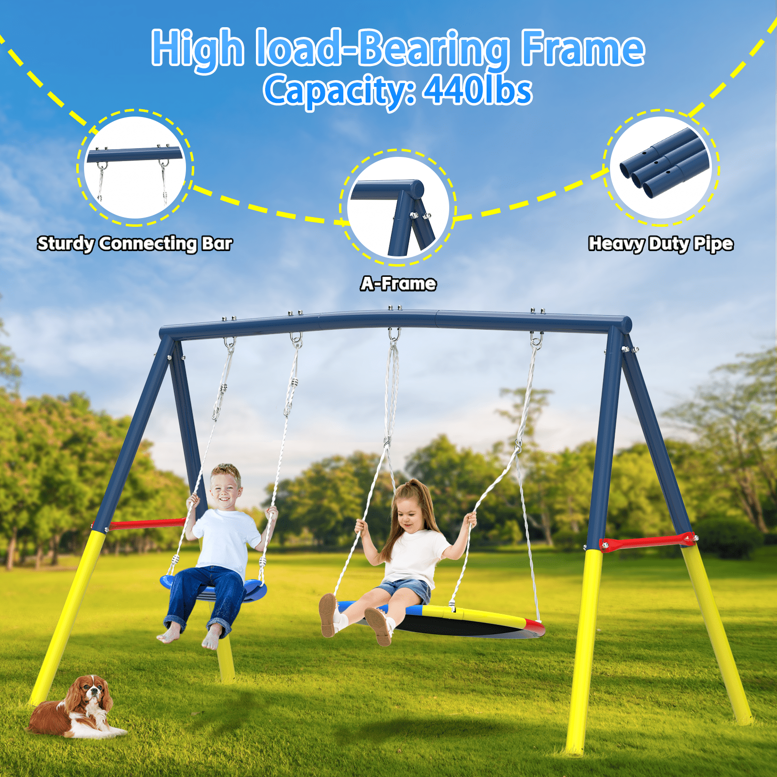 Mersco 14FT Heavy Duty Trampoline with Enclosure Net , Swing Set Outdoor Big Trampoline for Backyard, Kids Trampoline with Basketball Hoop,  Kids Birthday and Festival Gifts,Green