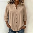 thumbnail image 6 of HongQid Womens Linen Blend Button Down Tunic Ladies Mandarin Neck Pleated Bust 3/4 Sleeve Blouse Casual Shirts, 6 of 7