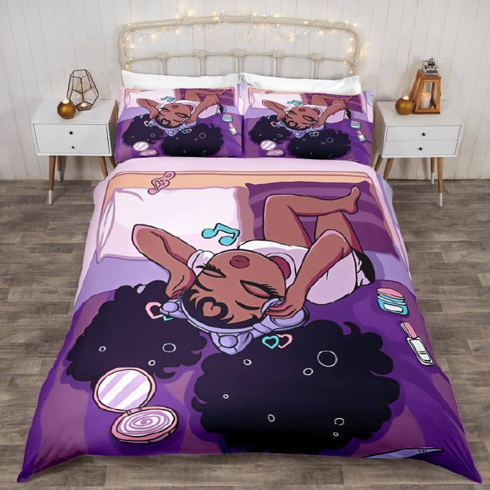 African American Black Girl Duvet Cover Set Queen Size, Black Girls