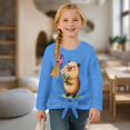 thumbnail image 4 of Xixirimido Butterfly Capybara Blue Printed Girls Casual T-Shirt Crew Neck Tunic Tops Long Sleeve Loose Fit Soft Blouse Tie-hem Tees for Fall Winter, Size 5-6, 4 of 7