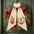 thumbnail image 3 of Iuaoueui Fall Wreath Sash 7 inches with Personalized Letter Monogram, Embroidered Initial Pumpkin Bow, Linen Plaid, Winter Holiday Decor for Front Door, Garden, 3 of 7