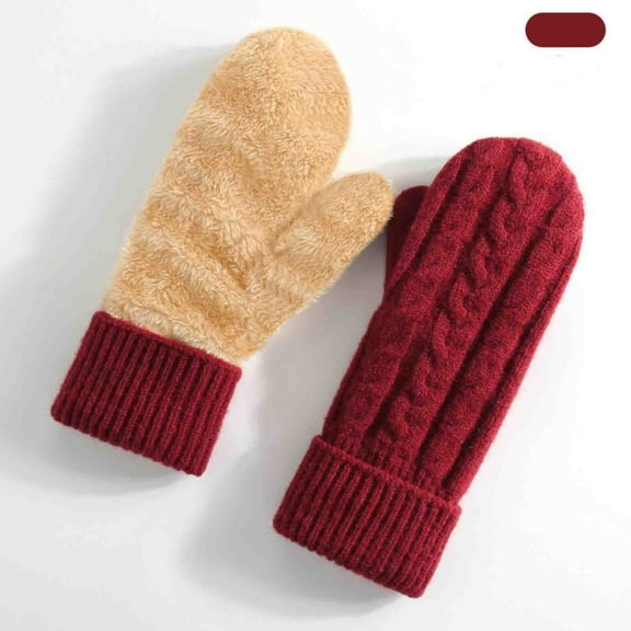 Sunvit-Panties Red Womens Winter Mittens, Fleece Lined Cable Knit Acrylic, Adult Free Size Durable Cold Weather Gloves for Daily & Outdoor Use,Size Free Size