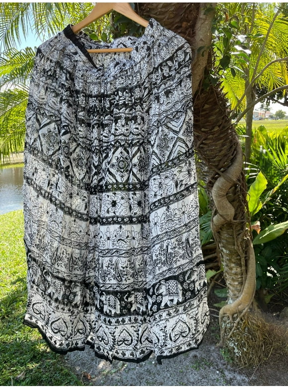 MAxi Skirt, Black White Animal Printed Summer Comfy ML