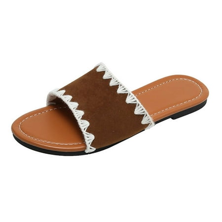 

Dpityserensio Women s Summer Sandals Ladies Wide Strap Round Toe Casual Sandals Beach Flat Shoes Brown 6(37)