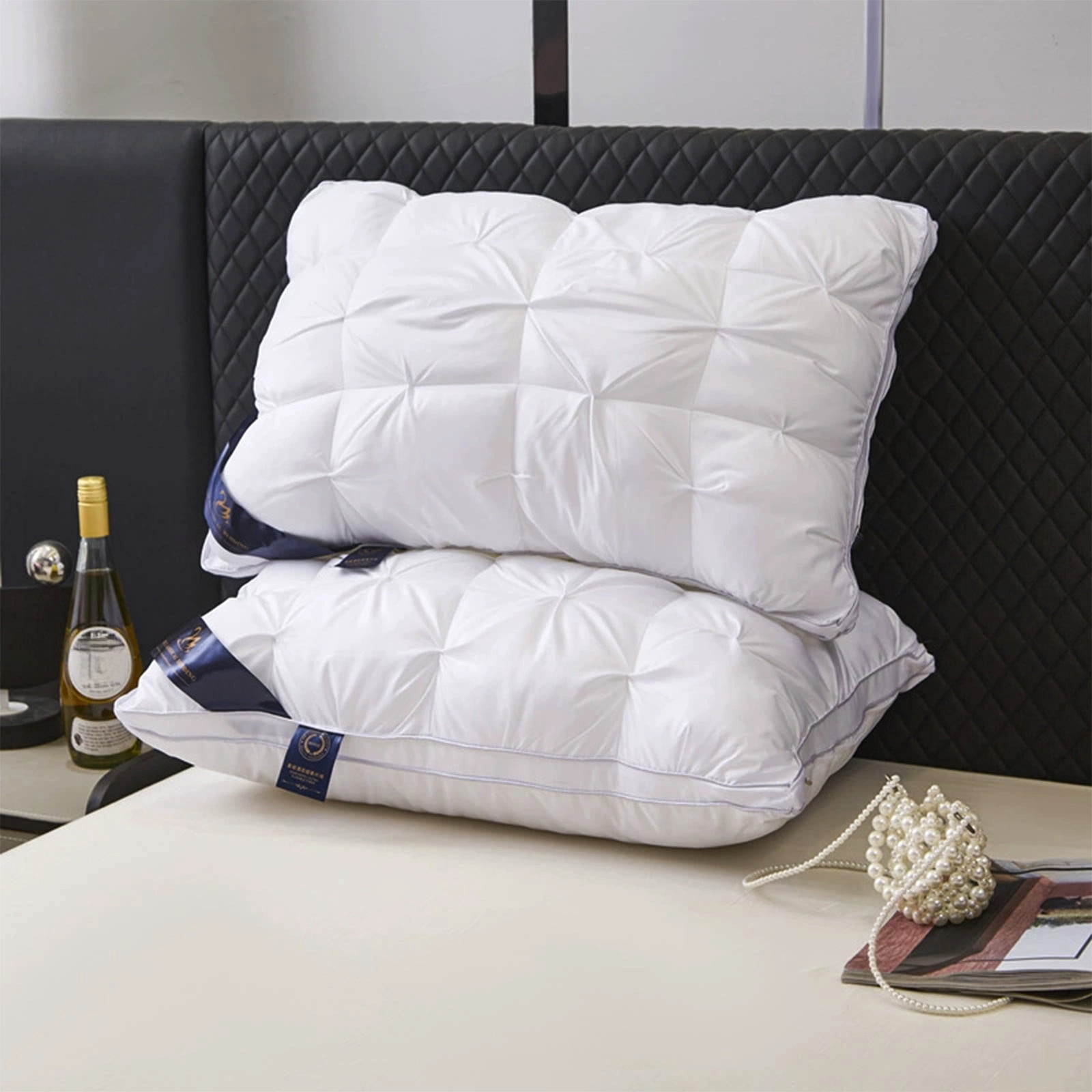 Luxury Goose Feather Down Pillows, Hotel Bed Pillows for Sleeping, Soft Fluffy for Sleepers (19"x29")
