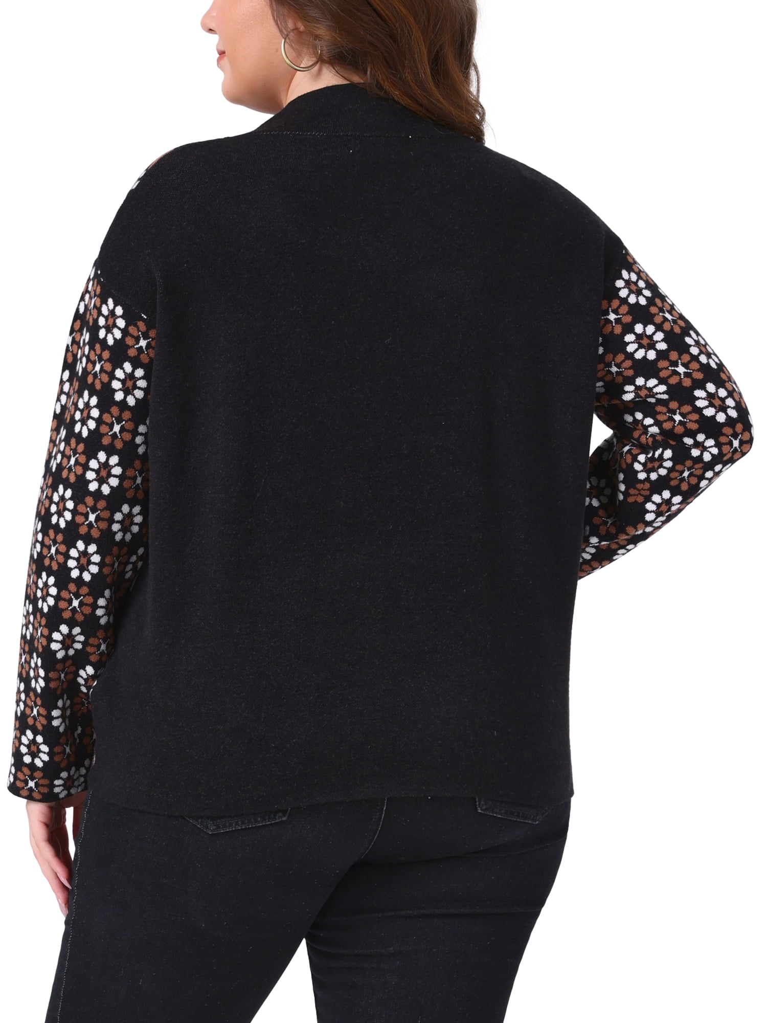 DARING DIVA Women's Plus Floral Long Sleeve Cozy Knit Mock Neck Sweater 1X Black