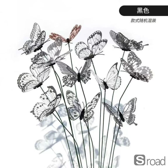 50-Pack Realistic Butterfly Garden Stakes, Colorful PVC Outdoor Yard Lawn Decorations, Rustic Vintage Style Insect Decor For Wedding Party Home Garden Bed Decor,Black-50pcs,One Size,funny