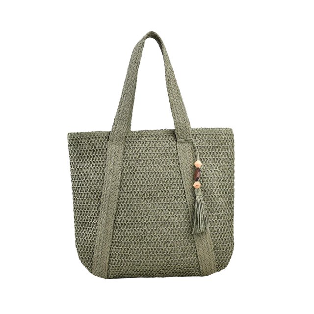 Bolso de hombro para mujer, estilo bohemio, tejido, para compras, elegante, tipo tote Verde