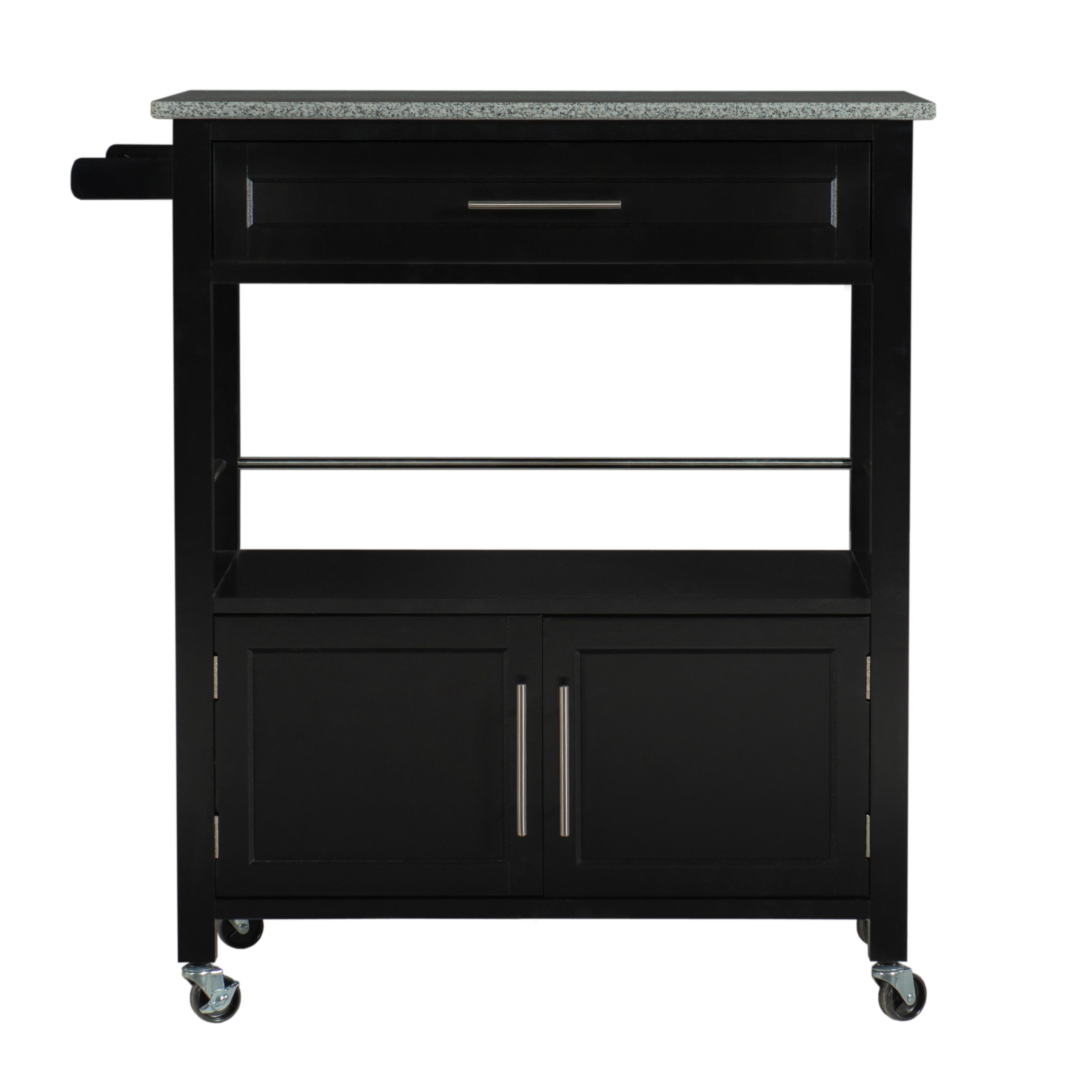 Linon Judith 2-Tier Mobile Serving Cart with Gray & White Speckled Granite Top, 33.5" Length, Black