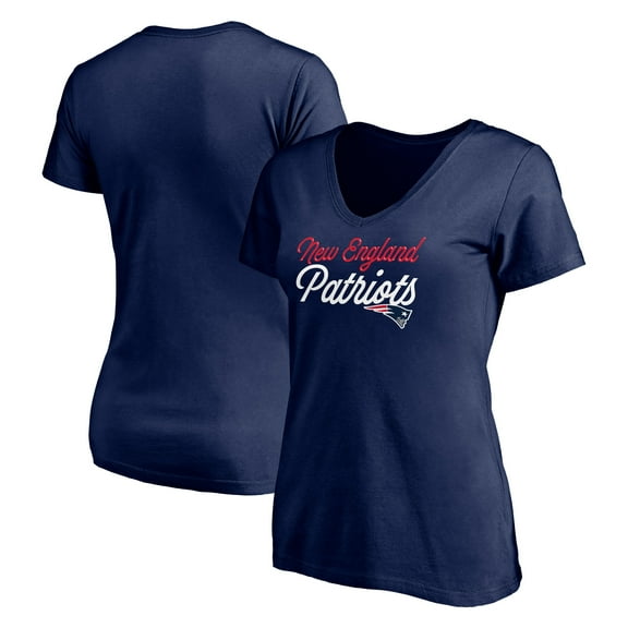 Women's Navy New England Patriots Long Stride V-Neck T-Shirt