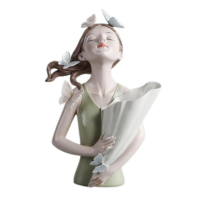 veasfak Pot de Fleurs en Résine Papillon Sculpture de Fille Fée Vert