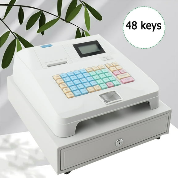 NICCOO Commercial Cash Register Electronic Pos System Cash Register, Multifunction 48 Keys Cash Register With Cash Drawer Box & Digital LED Display for Supermarkets/Store/RetailShops/Restaurant