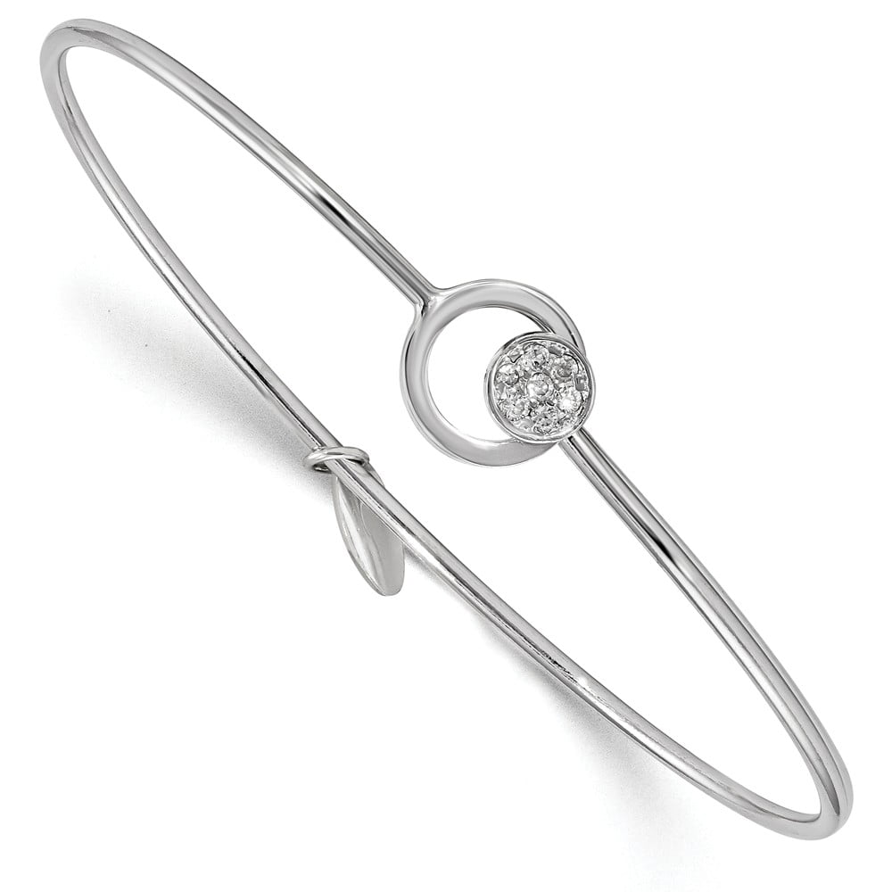 Sterling Silver Rhodium-plated with Cubic Zirconia Circle Flexible Bangle 6.5inch for Women 