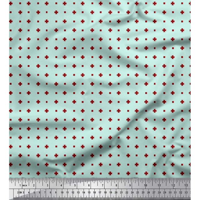 Soimoi Velvet Fabric Square & Plus Sign Shirting Decor Fabric Printed Yard 58 Inch Wide