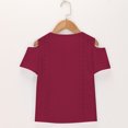 thumbnail image 6 of Gamivast Eyelet Tops for Girls 2025 Summer Trendy Cold Shoulder Eyelet Tops Sexy Hollow Out Short Sleeve T Shirts Loose Casual Vacation Tunic Tees Red 10-12 Camiseta De Para Niños, 6 of 8