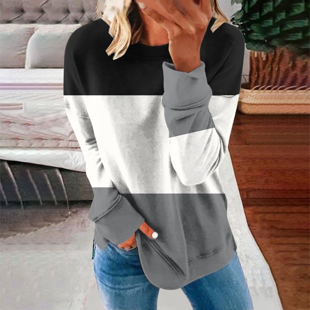ICHUANYI Clearance Women's Fashion Printed Loose T-shirt Long Sleeves Blouse Round Neck Casual Tops Sweatshirt Hoodies(Black, S) ICHUANYI WER2023081511418